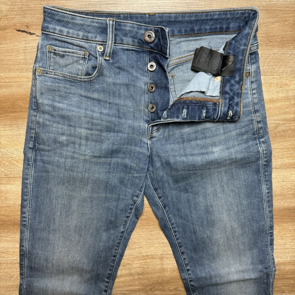G-Star RAW Jeans Men 28x34 Blue 3301 Slim Button Fly Stretch Denim Streetwear - Picture 3 of 13